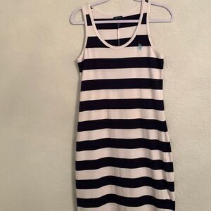 U.S.Polo Assn Blue White Striped Sleeveless Maxi Dress Size L